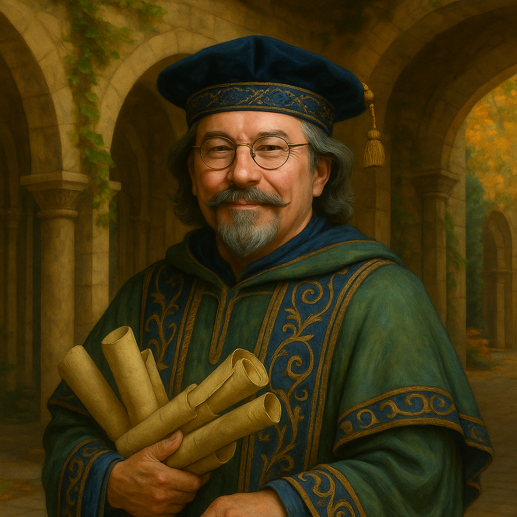 Picture of Famous person--a scholar in a hat, wearing glasses, and a robe.