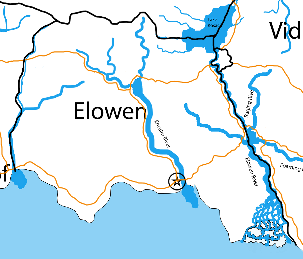 Map of Elowen, with Elmsdover on its southern coast