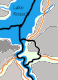 Map of Eslading and surrounding terrain with color coded terrain