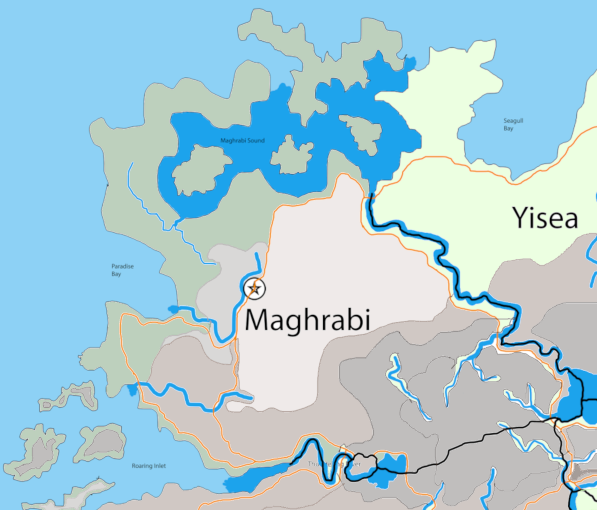 Map of Maghrabi with  color coded terrain