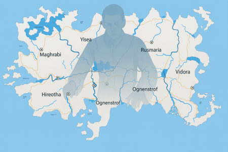 The Mushkinek Uprising: Cendomvitan Map with shadow of Mushkinek reaching all nations.