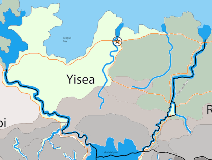 Map of Yisea with color coded terrain