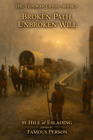 Broken Path, Unbroken Will cover, showing refugees crossing a bridge in the early morning fog