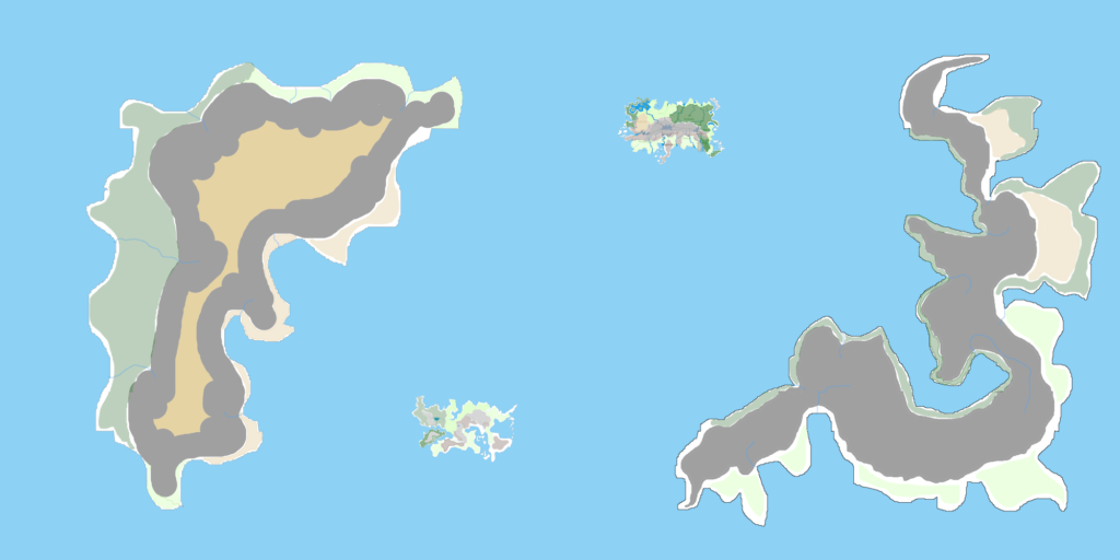 Color coded map of the world of Thalevir flattened.